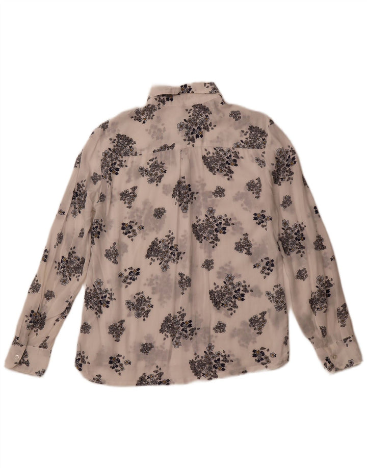 BENETTON Damen Durchsichtiges Hemd UK 6 XS Weiß Blumen Modal