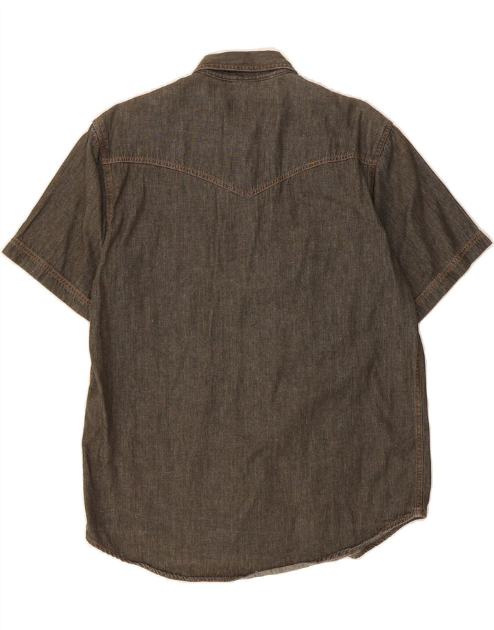 EXPLORER Mens Short Sleeve Denim Shirt Size 14 1/2 Small Grey Cotton Vintage Explorer and Second-Hand Explorer from Messina Hembry 