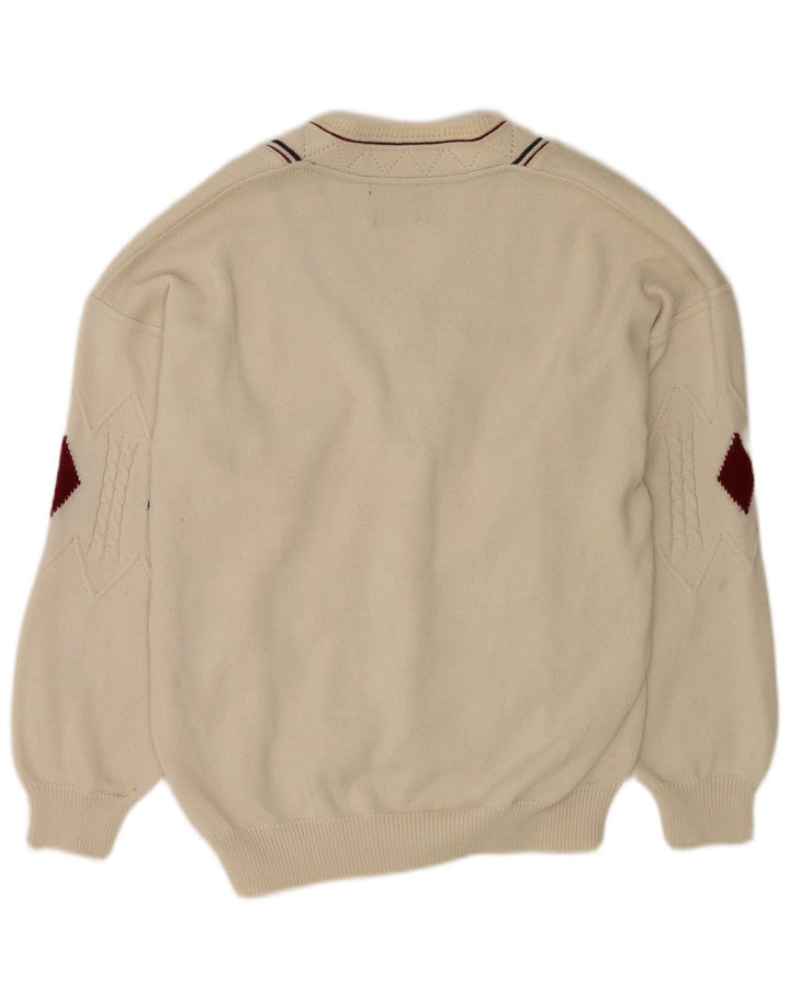 Il Granchio Herren-Pullover mit V-Ausschnitt, Größe L, Weiß, Argyle/Diamantmuster