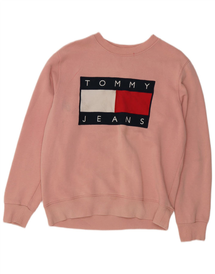 TOMMY HILFIGER Damen Grafik-Sweatshirt-Pullover UK 14 Mittelrosa Baumwolle