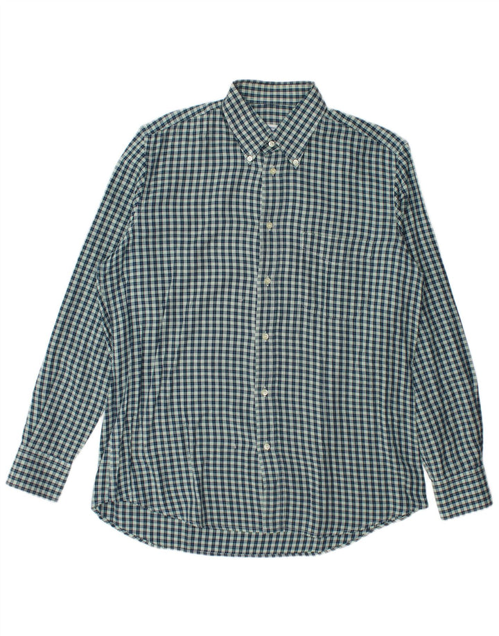 Vintage Herren Flanellhemd Größe 40 Medium Marineblau Gingham Baumwolle