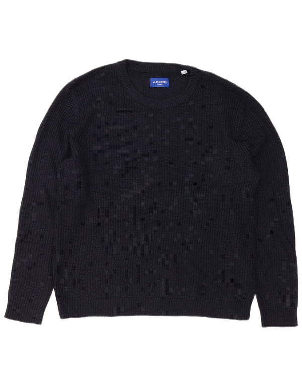 Jack & Jones Mens Crew Neck Jumper Sweater XL Navy Blue Acrylic