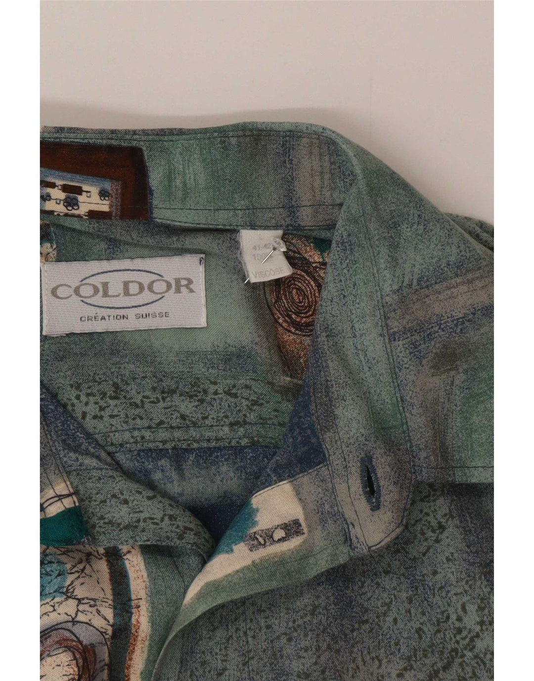Coldor Herren-Kurzarmhemd, Größe 41/42, groß, blaue Patchwork-Viskose