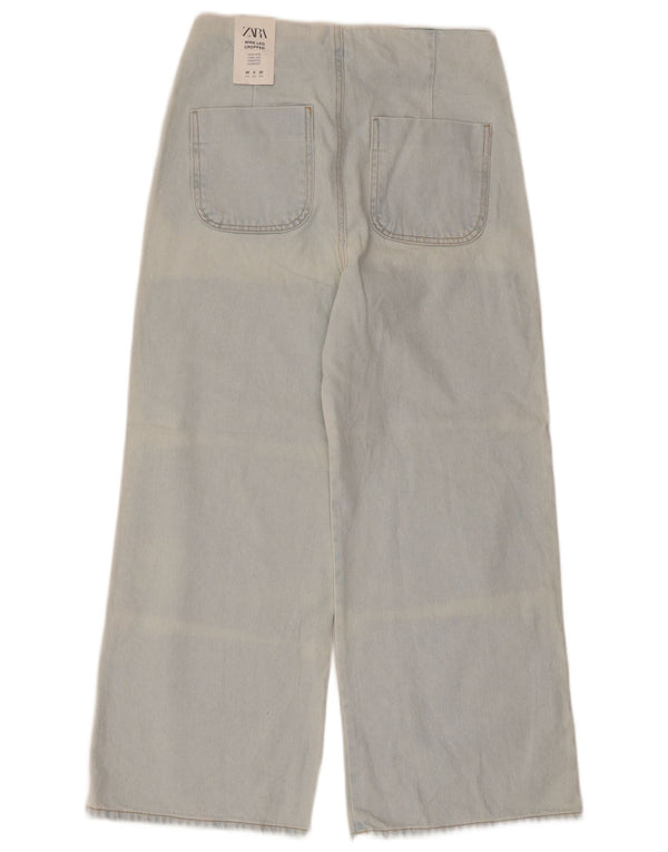 Zara Damen Acid Wash Crop Wide Leg Jeans EU 40 Medium W30 L26 Blaue Baumwolle