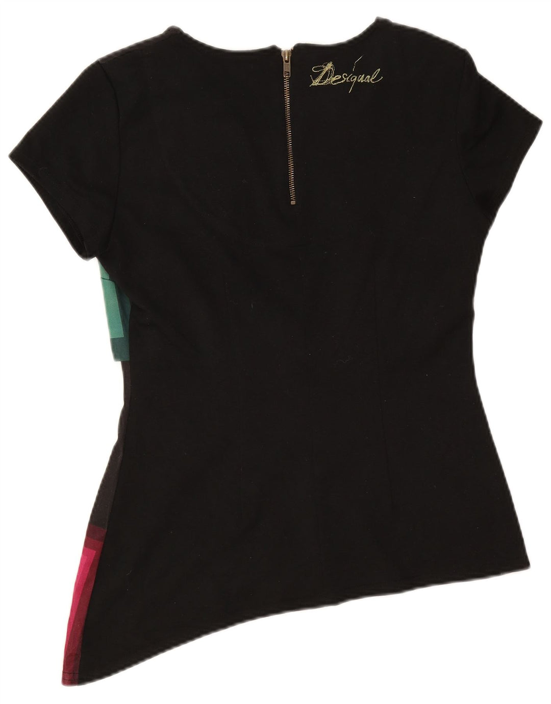 Desigual Damen Asymmetrisches Blusenoberteil UK 14 Large Schwarz Geometrisch