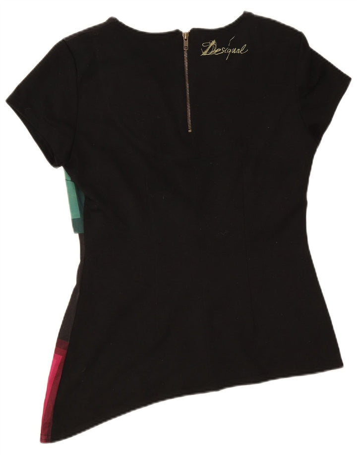 Desigual Damen Asymmetrisches Blusenoberteil UK 14 Large Schwarz Geometrisch