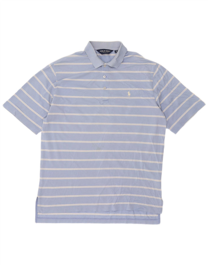 Ralph Lauren Herren-Poloshirt aus mittelblauer, gestreifter Baumwolle