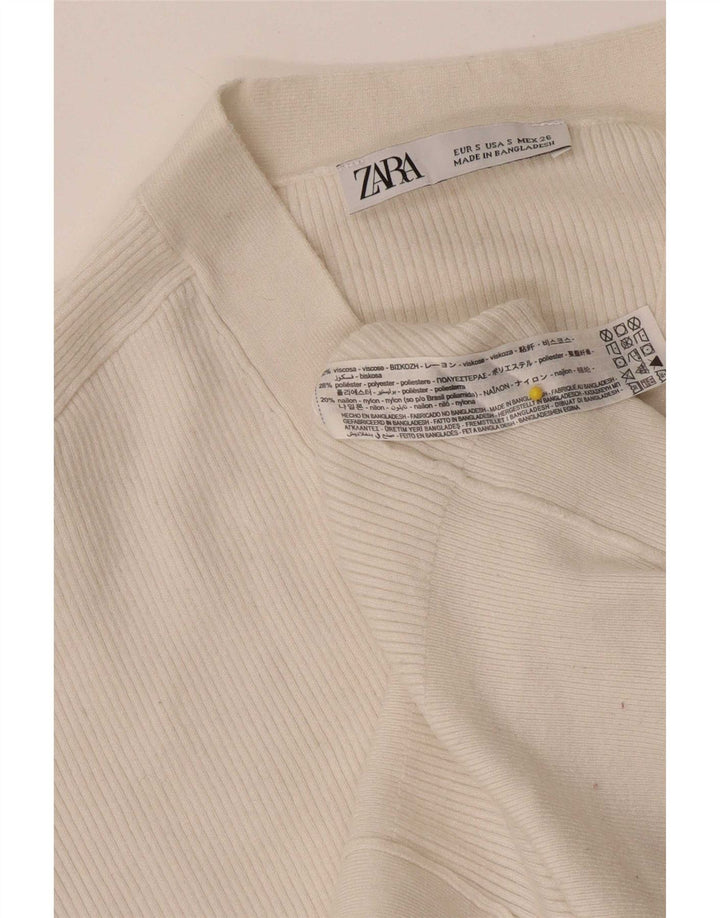 Zara Damen Crop Oversized Cardigan Pullover UK 10 Small Weiße Viskose