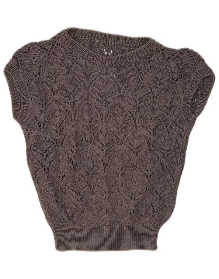 VINTAGE Damen Weste Tank Top UK 16 Large Grau
