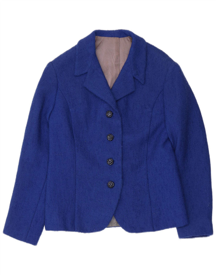 VINTAGE Damen 4-Knopf-Blazerjacke UK 12 Mittelblau