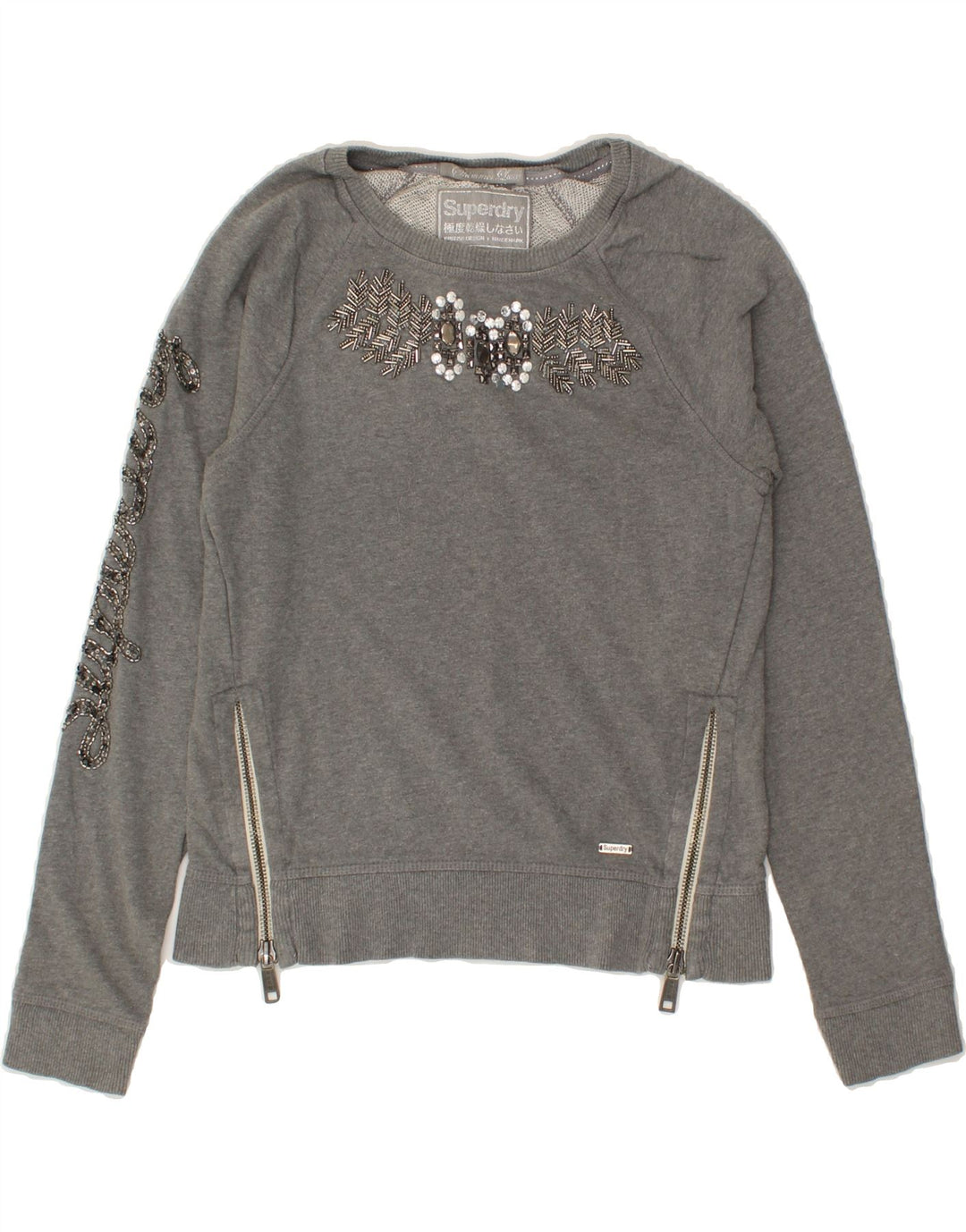 SUPERDRY Womens Graphic Sweatshirt Jumper UK 10 Small Grey Cotton Vintage Superdry and Second-Hand Superdry from Messina Hembry 