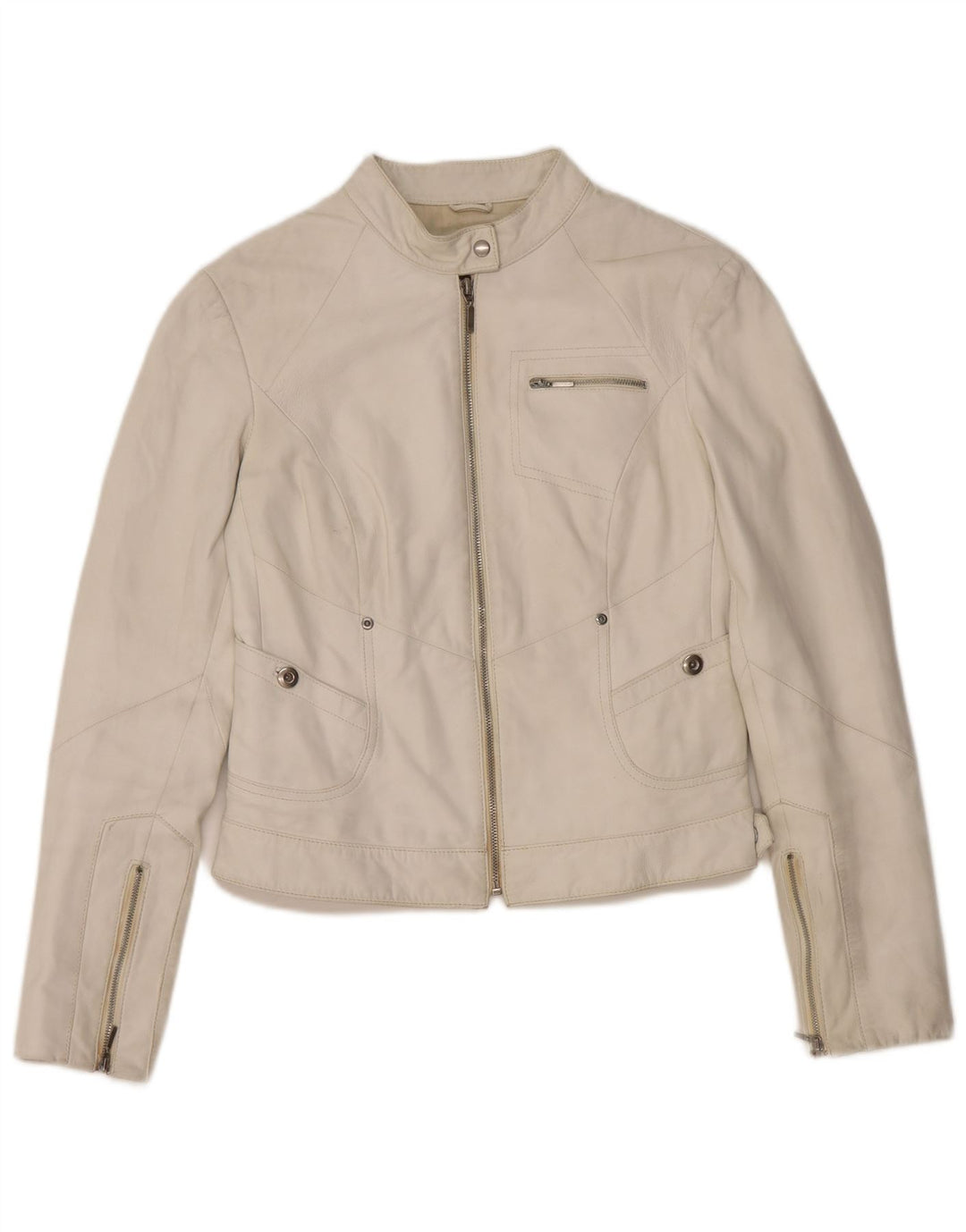 Conbipel Damen Leder Bikerjacke IT 42 Mittelweißes Leder