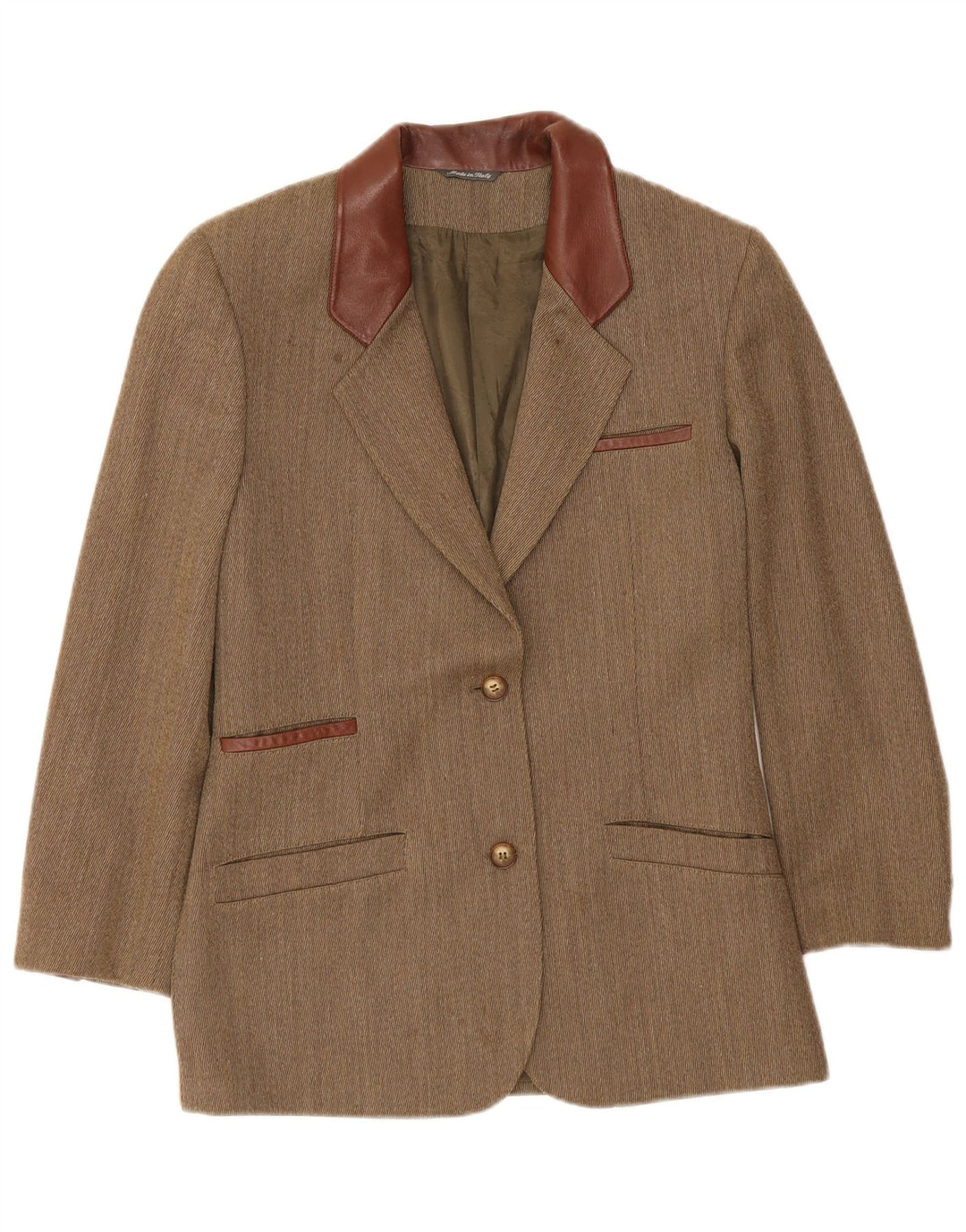 Vintage Damen 2-Knopf-Blazerjacke UK 14 Medium Khaki Herringbone