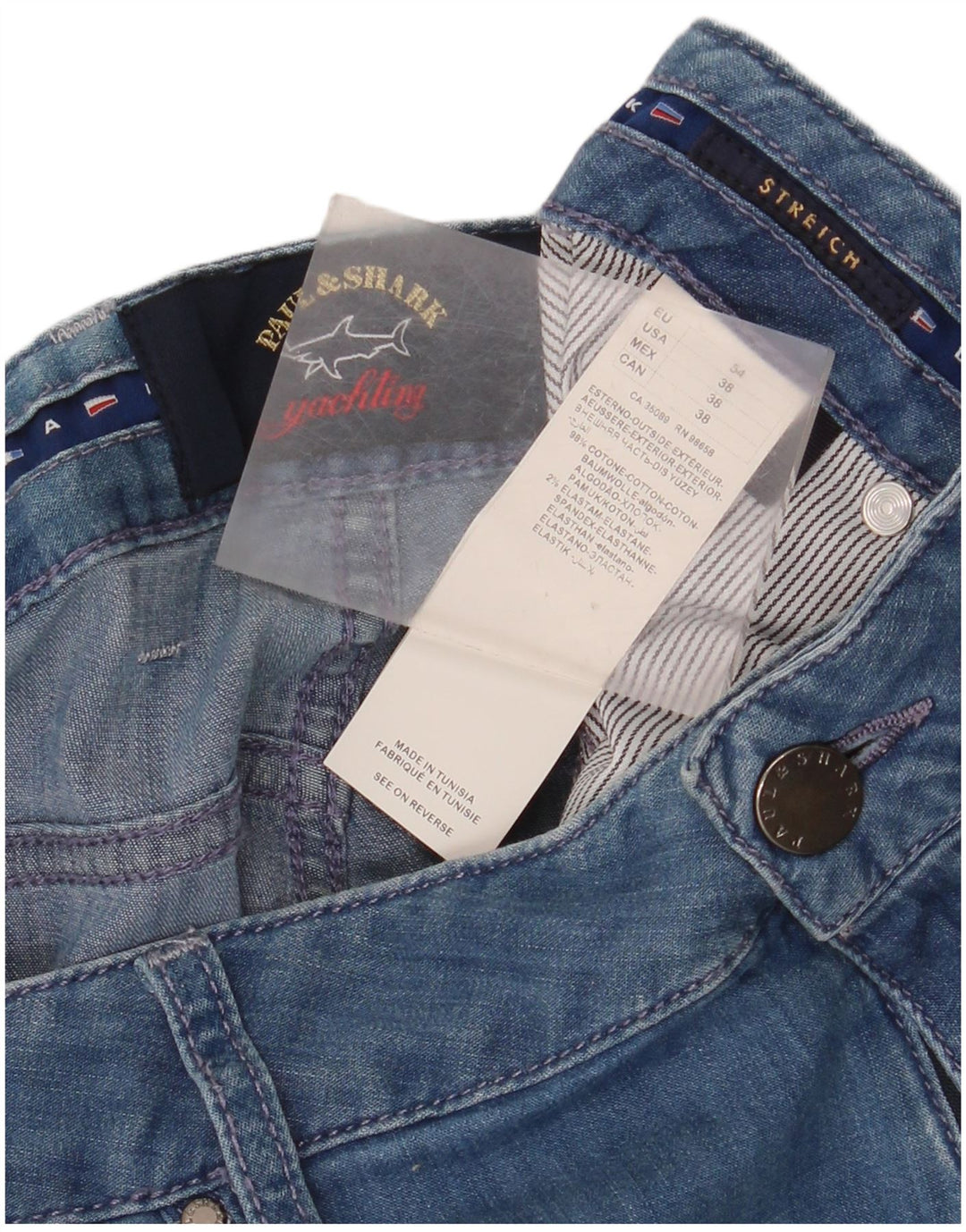 Paul & Shark Herren Stretch Straight Jeans W38 L33 Blaue Baumwolle