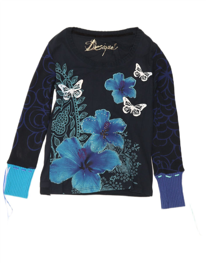 Desigual Womens Graphic Top Langarm UK 12 Mittel Marineblau Schmetterling