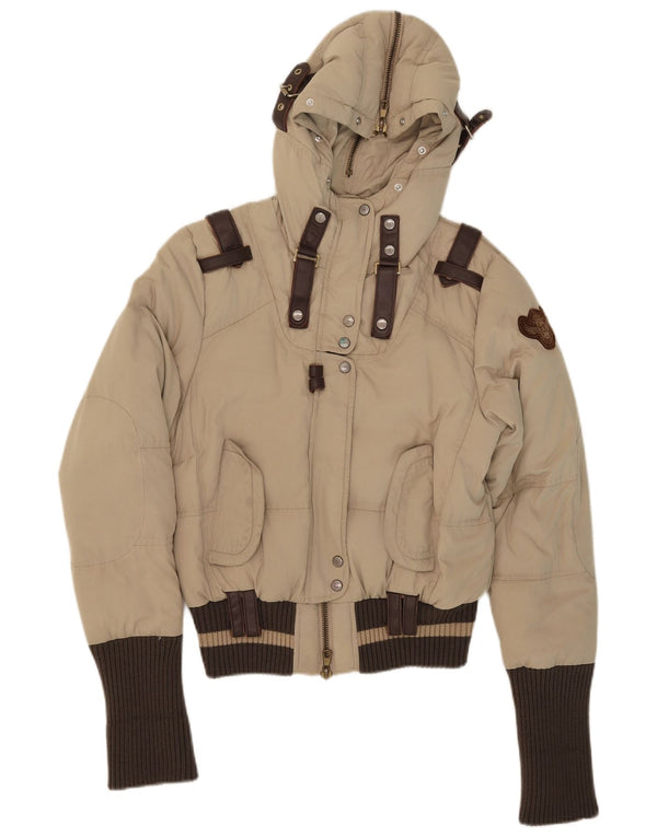 Frankie Morello Wattierte Damenjacke mit Kapuze IT 42 Small Beige Polyester