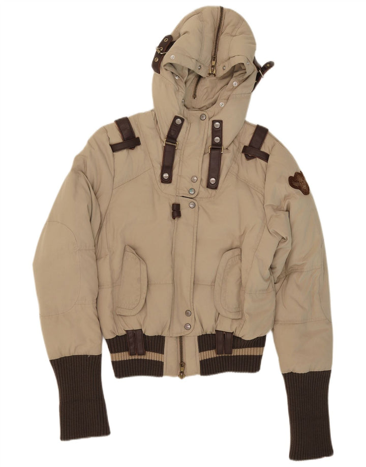 Frankie Morello Wattierte Damenjacke mit Kapuze IT 42 Small Beige Polyester