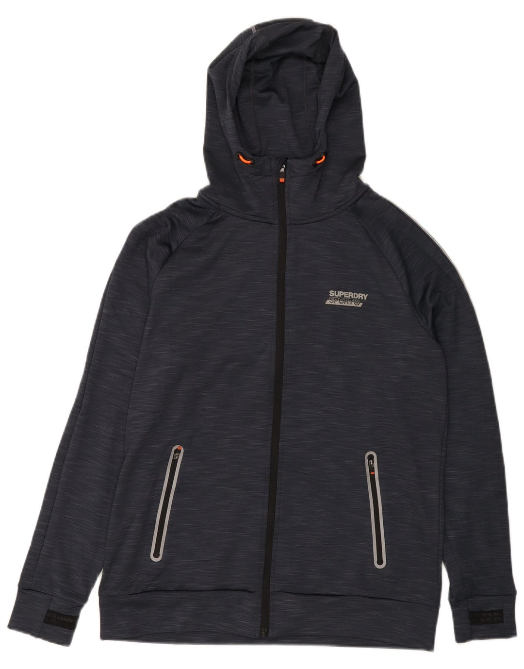 SUPERDRY Herren-Kapuzenpullover mit grafischem Reißverschluss, groß, marineblau gesprenkeltes Polyester