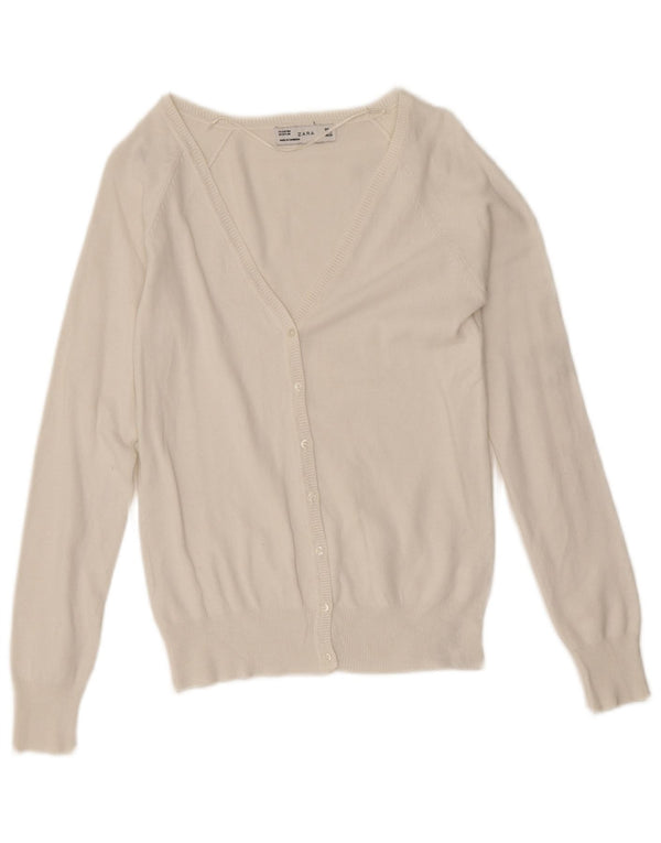 Zara Damen-Cardigan-Pullover UK 10 Small Weiße Baumwolle