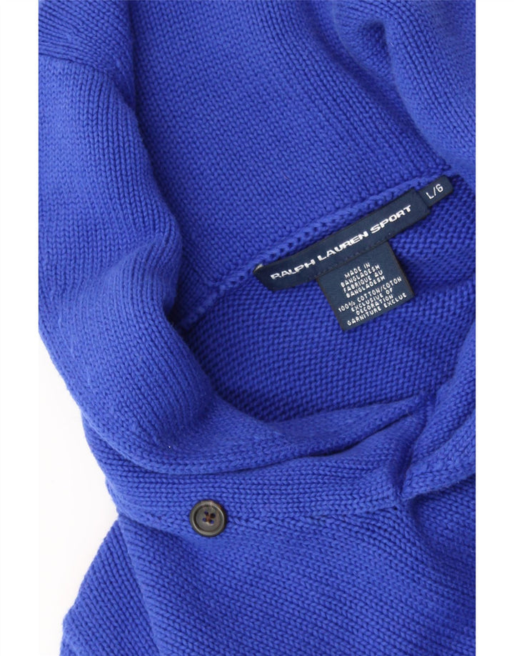 RALPH LAUREN Damen-Pullover mit Schalkragen, UK 14, Größe L, Marineblau, Baumwolle