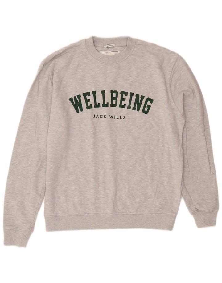 Jack Wills Herren-Sweatshirt mit grafischer, entspannter Passform, Mittelgrau meliert