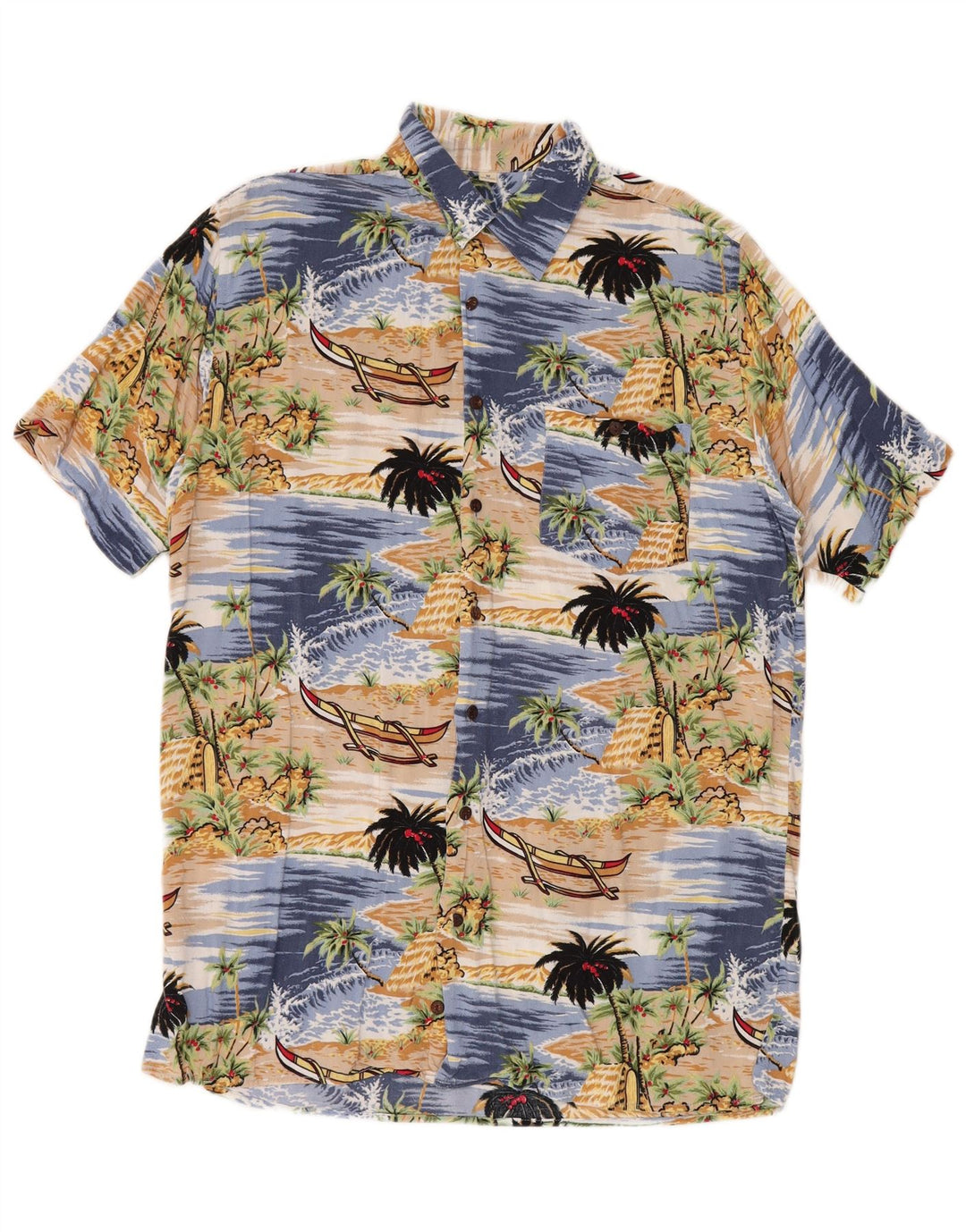 Randy River Kurzarmhemd für Herren, Größe 39/40, mittelblau, hawaiianische Viskose