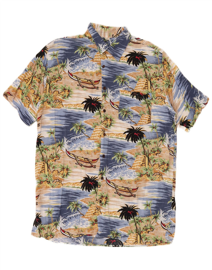 Randy River Kurzarmhemd für Herren, Größe 39/40, mittelblau, hawaiianische Viskose
