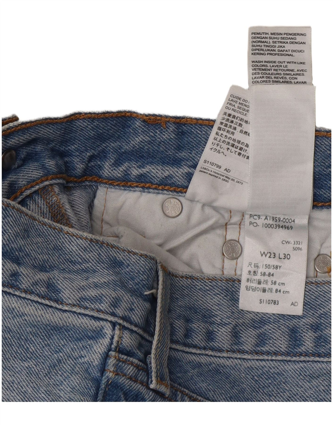 Levi's Damen 501 Distressed Straight Jeans W23 L30 Blaue Baumwolle
