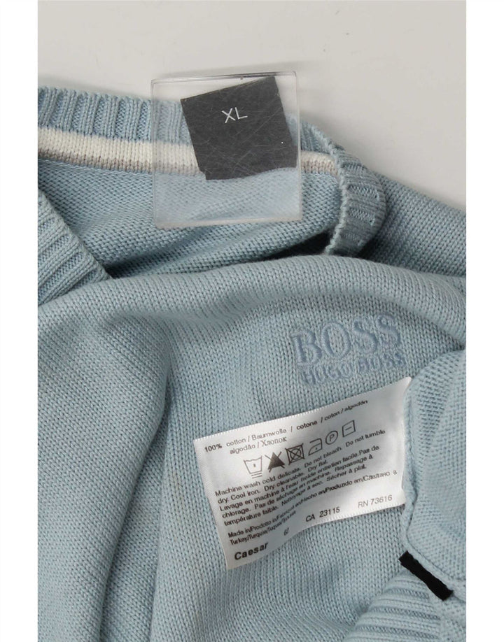 Hugo Boss Herren-Pullover mit Rundhalsausschnitt, XL, blaue Baumwolle