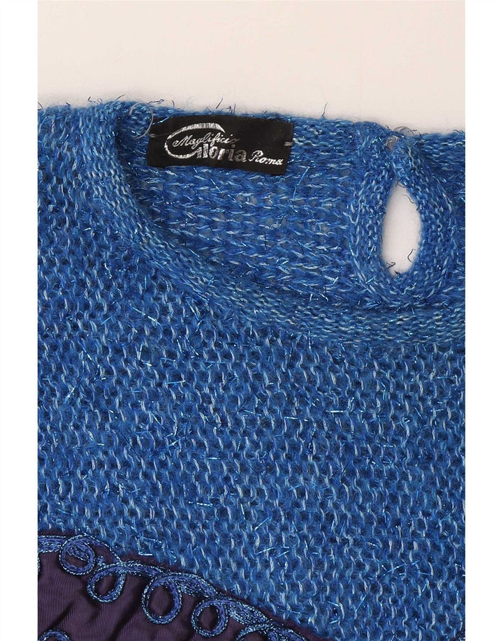 Vintage Damen Rundhalspullover Pullover UK 16 Groß Blau