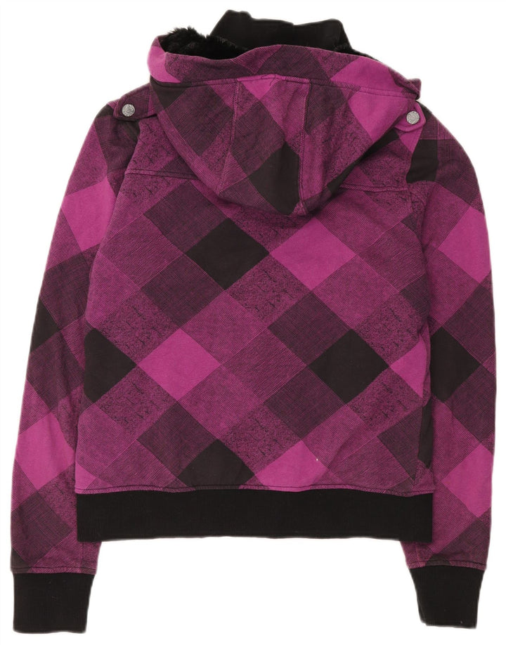 Roxy Damen-Bomberjacke mit Kapuze, UK 12, mittelviolette Karo-Baumwolle