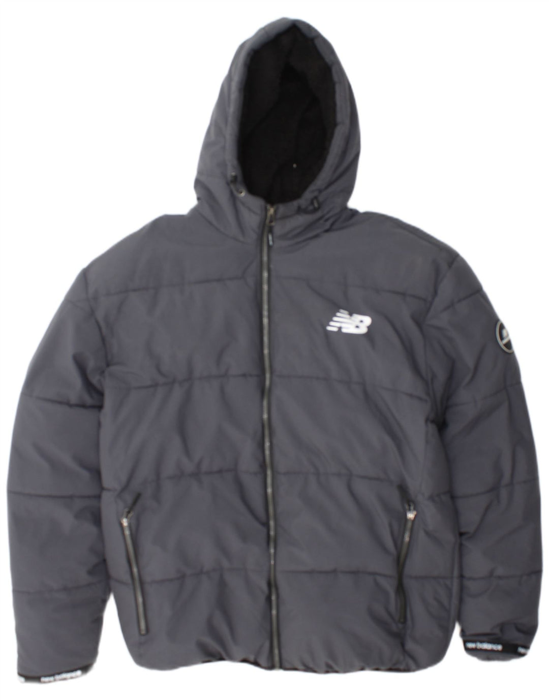 New Balance Herren-Kapuzen-Sherpa-gepolsterte Jacke, UK 40, großes graues Polyester