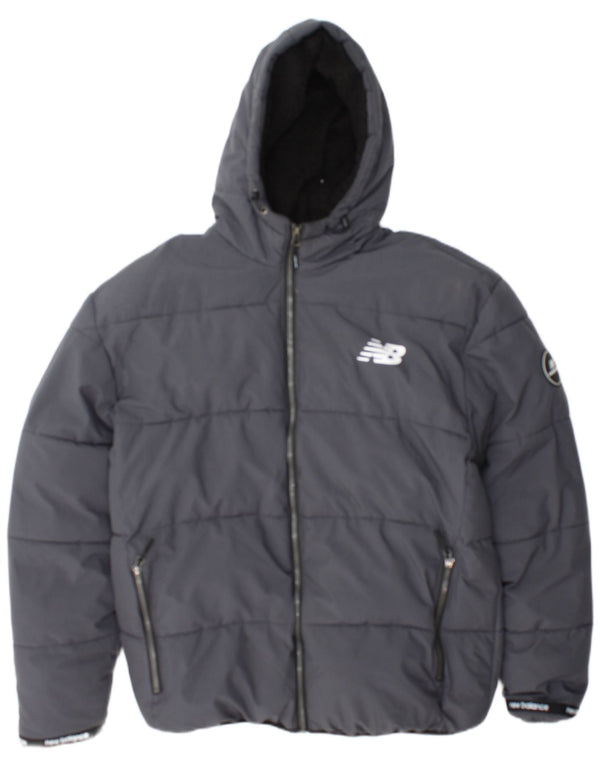 New Balance Herren-Kapuzen-Sherpa-gepolsterte Jacke, UK 40, großes graues Polyester