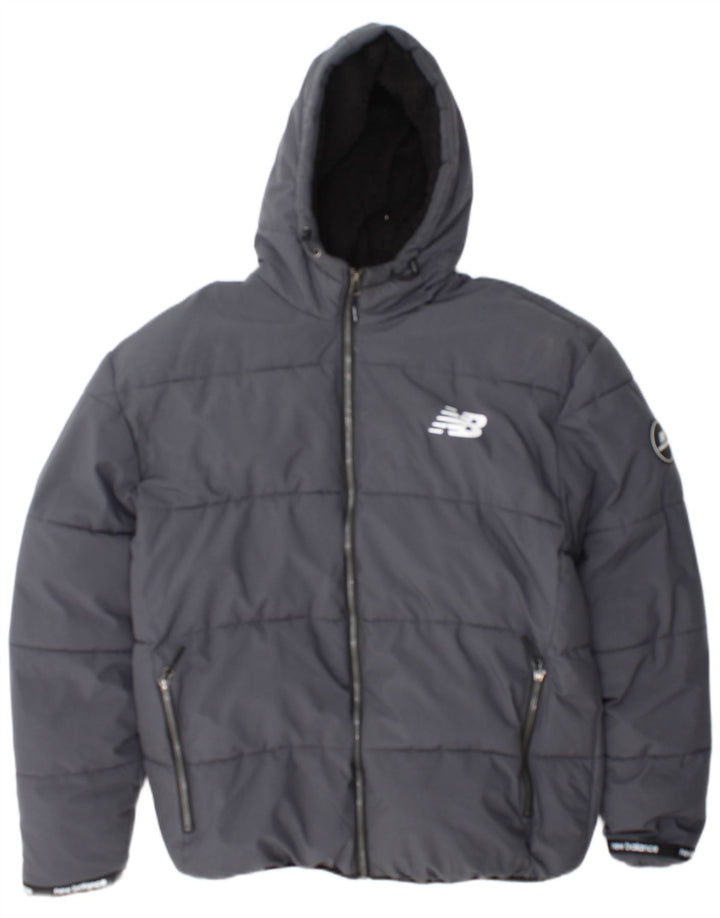 New Balance Herren-Kapuzen-Sherpa-gepolsterte Jacke, UK 40, großes graues Polyester