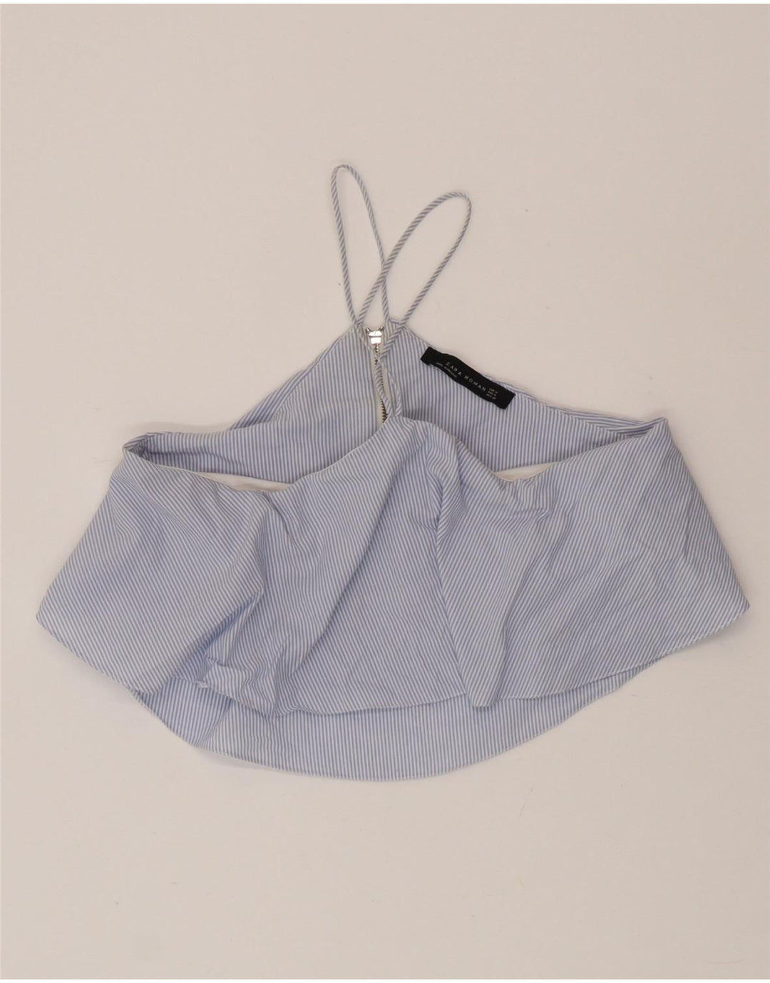 Zara Damen Crop Neckholder Top UK 12 Mittelblau gestreift