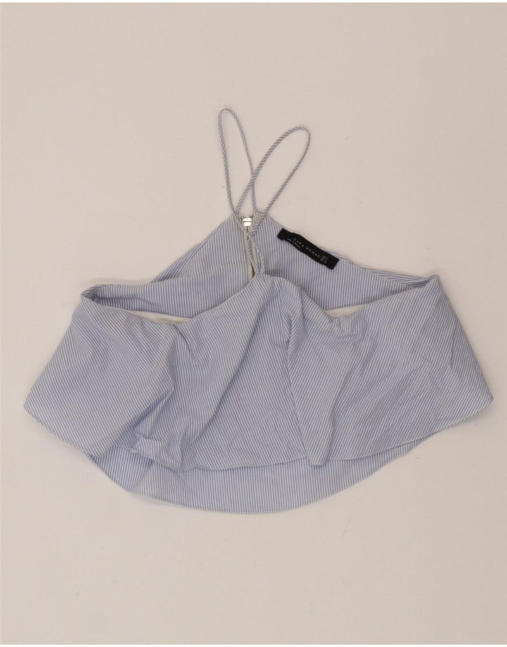 Zara Damen Crop Neckholder Top UK 12 Mittelblau gestreift