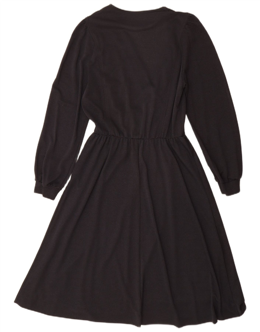 Vintage Damen Langarm Wickelkleid UK 14 Medium Schwarz