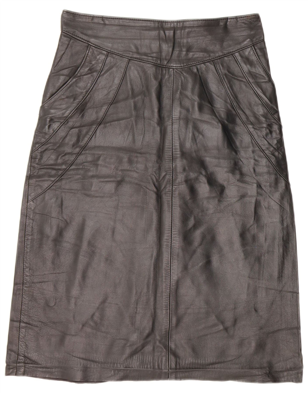 Vintage Damen Lederrock IT 42 Medium W26 Schwarzes Leder