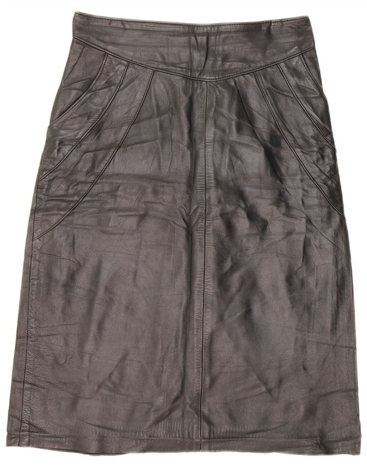Vintage Damen Lederrock IT 42 Medium W26 Schwarzes Leder