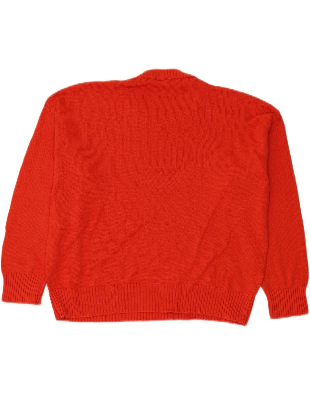Benetton Damen-Pullover, übergroß, Rundhalsausschnitt, UK-Gr. 14, mittelrote Baumwolle