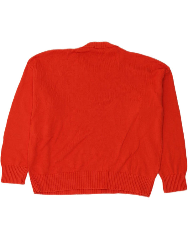 Benetton Damen-Pullover, übergroß, Rundhalsausschnitt, UK-Gr. 14, mittelrote Baumwolle