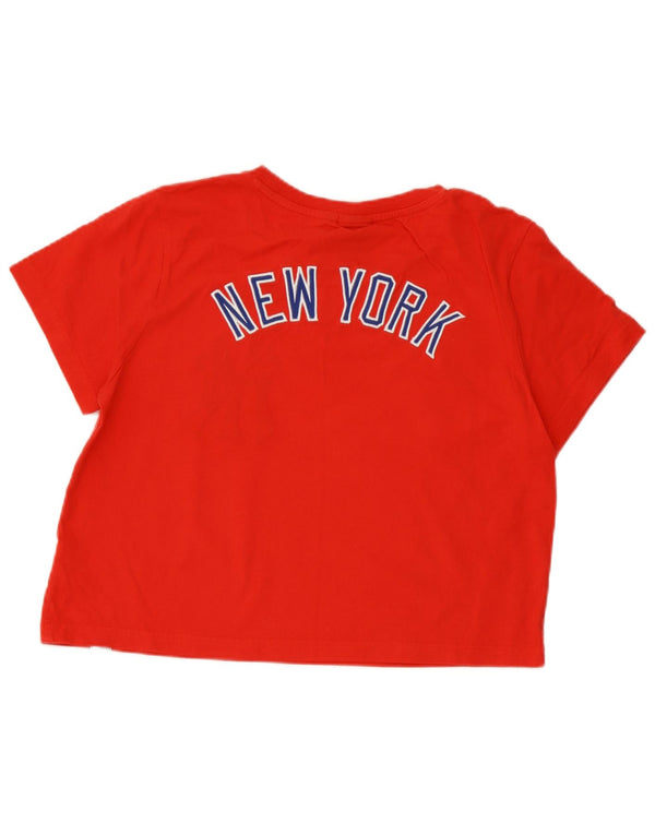 Majestic Damen New York Yankees Crop Graphic T-Shirt Top UK 14 Mittelrot