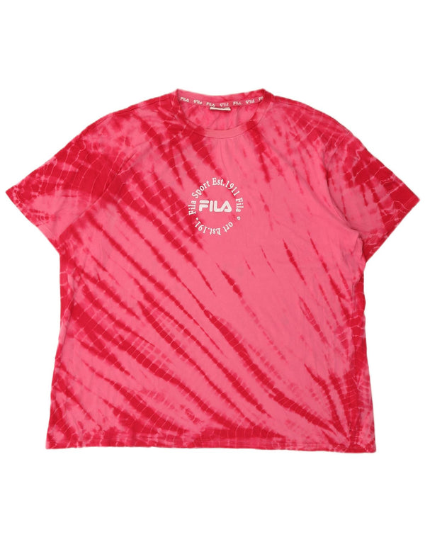 Fila Damen Übergroßes Grafik-T-Shirt-Oberteil UK 16 Große rosafarbene Batik-Baumwolle