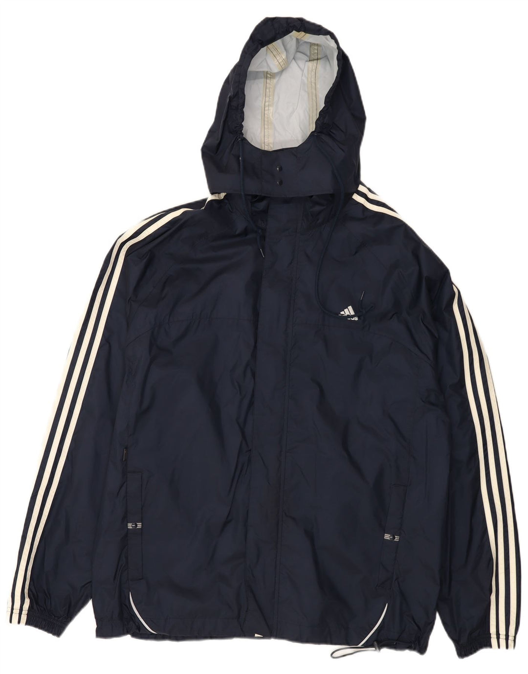 ADIDAS Herren-Regenjacke mit Kapuze, UK 40, Größe L, marineblaues Nylon