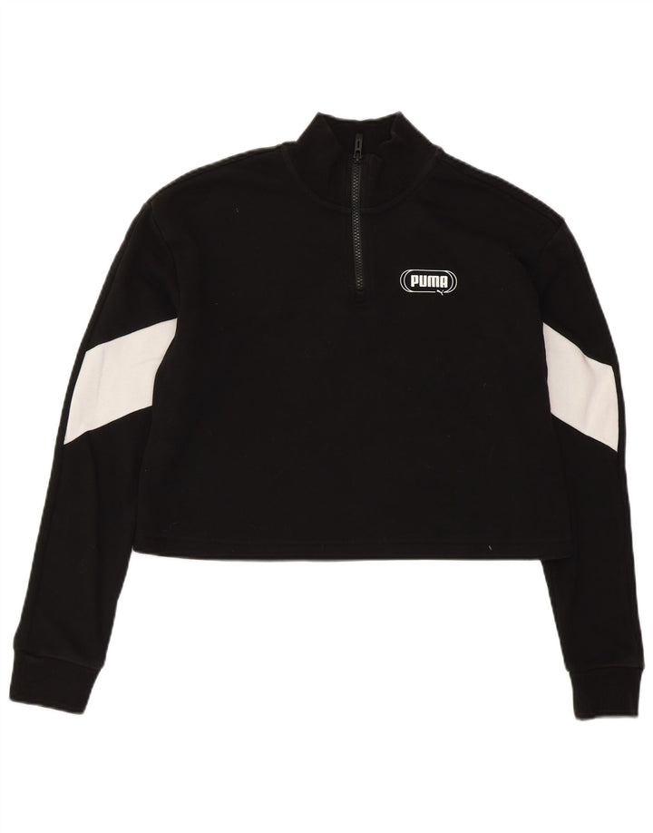 PUMA Damen Übergroßer Crop-Sweatshirt-Pullover UK 6 XS Schwarzer Farbblock
