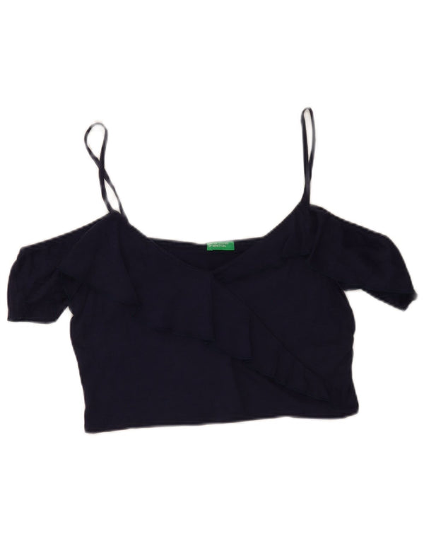 Benetton Damen Crop Off Shoulder Top UK 14 Large Marineblau Lyocell