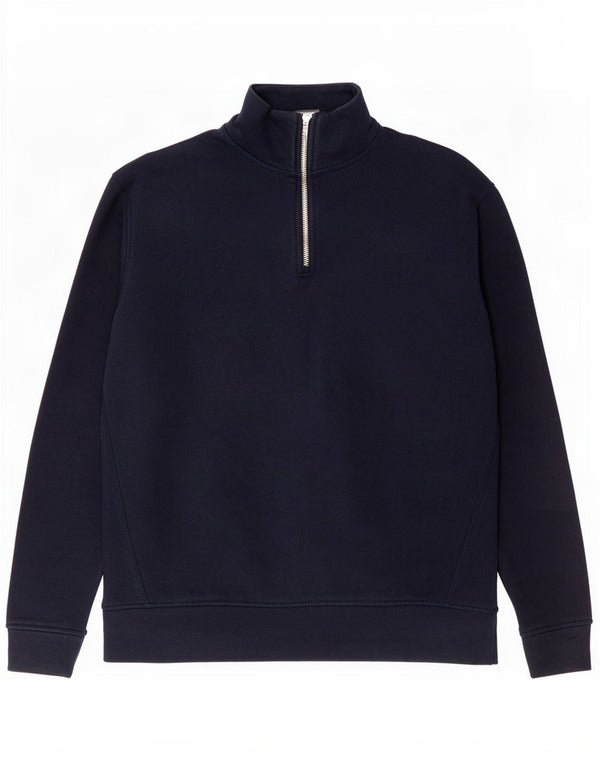 Zara Herren-Sweatshirt mit Reißverschluss am Hals, mittleres marineblaues Polyester
