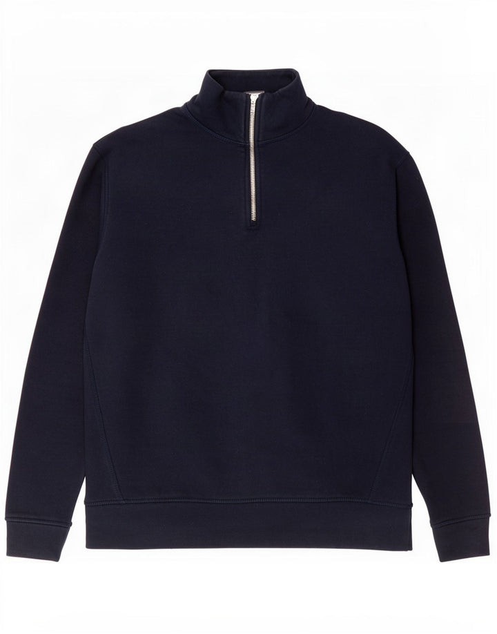 Zara Herren-Sweatshirt mit Reißverschluss am Hals, mittleres marineblaues Polyester