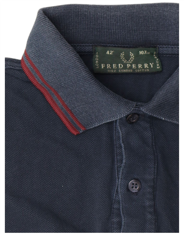 Fred Perry Herren-Langarm-Poloshirt, mittelmarineblaue Baumwolle