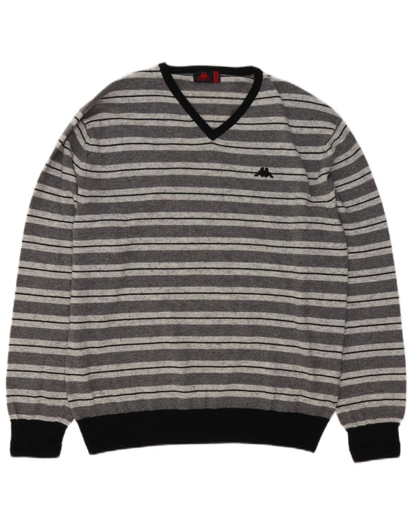 Kappa Herren-Pullover mit V-Ausschnitt, XL, grau gestreift, Kaschmir